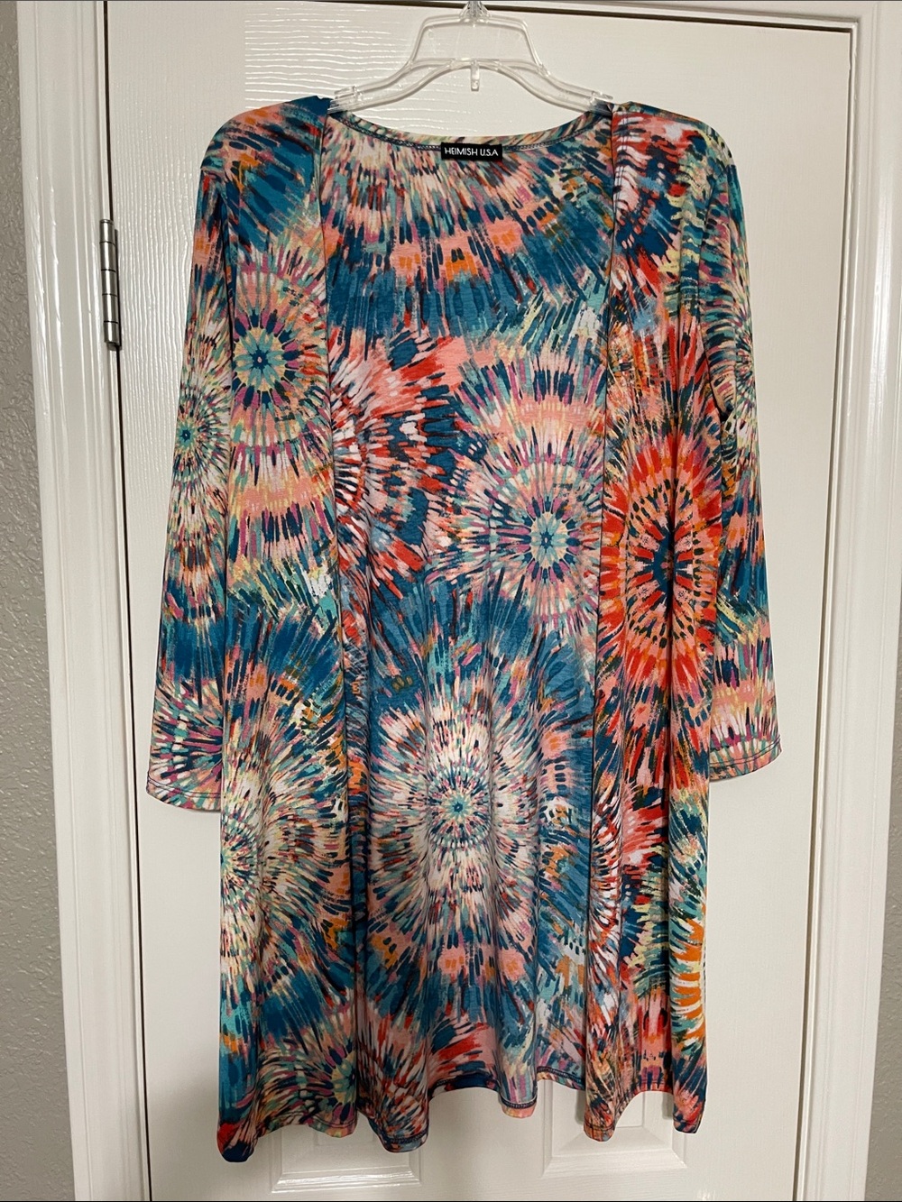 HEIMISH USA Teal Multi-Color Tie-Dye Print Women’s Lightweight Cardigan